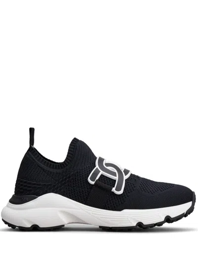Tod's Black Black Knitted Applique Logo Sneakers