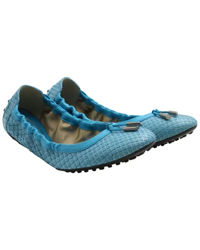 Pre-owned Tod's Women's Leather Ballerina Dee Laccetto Flat (authentic Pre-loved) In Blue