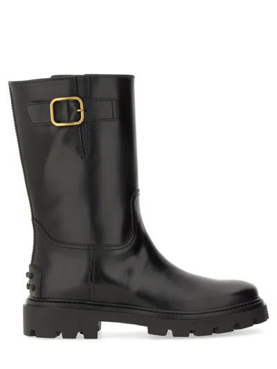 Tod's Women Leather Biker Boot In Black