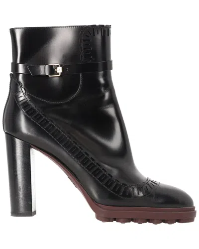 Tod's Women's Leather Buckled Lasercut Glossed Ankle Boot (authentic Pre-  Loved) In Black