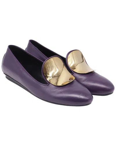 Pre-owned Tod's Decorative Plate Accent Ballet Flats In Violet Leather In Purple