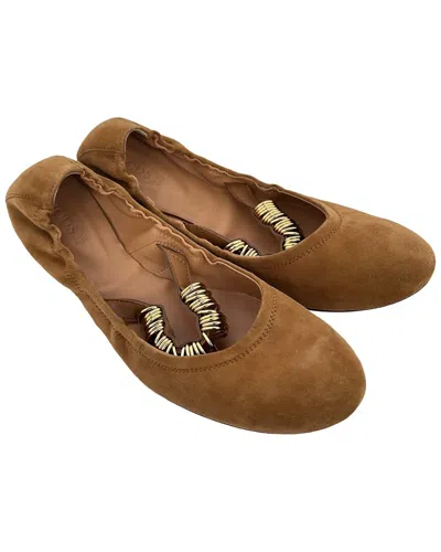 Pre-owned Tod's Women's Leather Golden-ring Detail Ballet Flat (authentic Pre-loved)