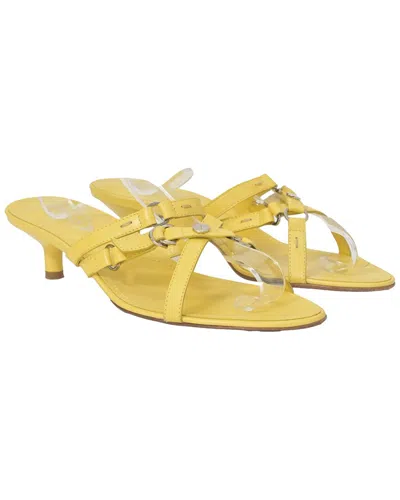 Pre-owned Tod's Women's Leather Kitten Heel Slide Sandal (authentic Pre-loved) In Yellow