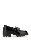 Tod's Shiny Leather Logo Buckle Chunky Loafers In Black