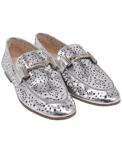 Tod's Women's Leather Perforated Loafer (authentic Pre-loved) In Silver