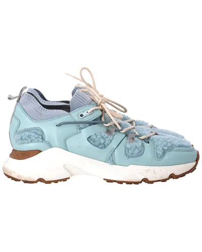 Pre-owned Tod's Women's Leather Sheared Lace-up Sneaker (authentic Pre-loved) In Blue