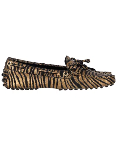 Tod's Women's Leather Zebra-printed Driving Loafer (authentic Pre-loved) In Brown
