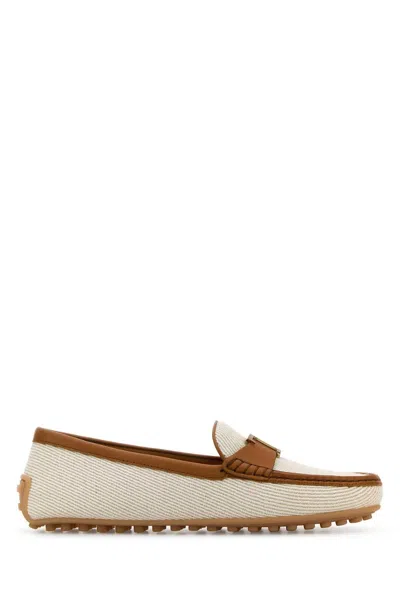 Tod's Women Sand Fabric City Loafers In White