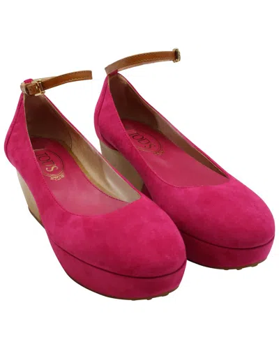 Pre-owned Tod's Women's Suede Ankle Strap Wedge Sandal (authentic Pre-loved) In Pink