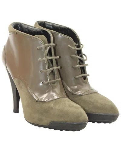 Pre-owned Tod's Women's Suede Lace-up High Heel Boot (authentic Pre-loved) In Green