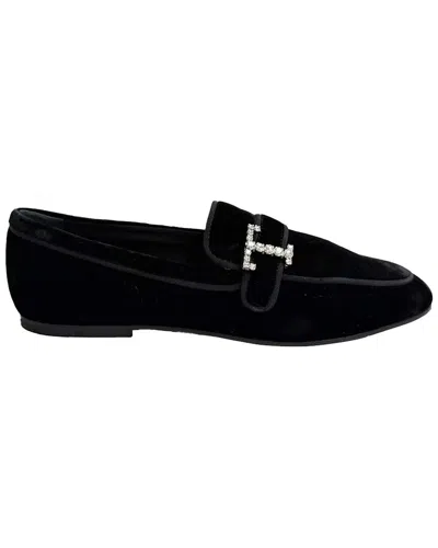 Pre-owned Tod's Women's Velvet Crystal-embellished Loafer (authentic Pre-loved) In Black
