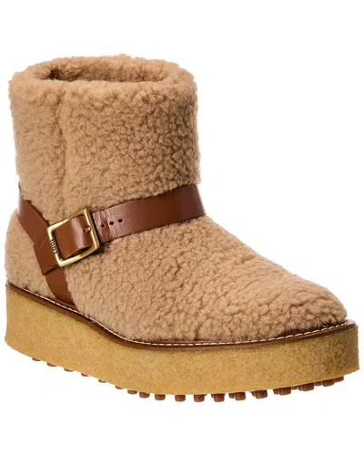 Tod's Wool & Leather Flatform Boot In Brown