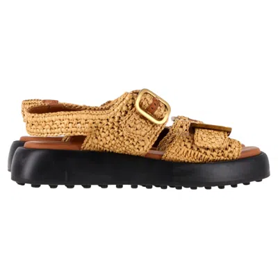 TOD'S TOD'S WOVEN 45MM SANDALS IN BEIGE RAFFIA