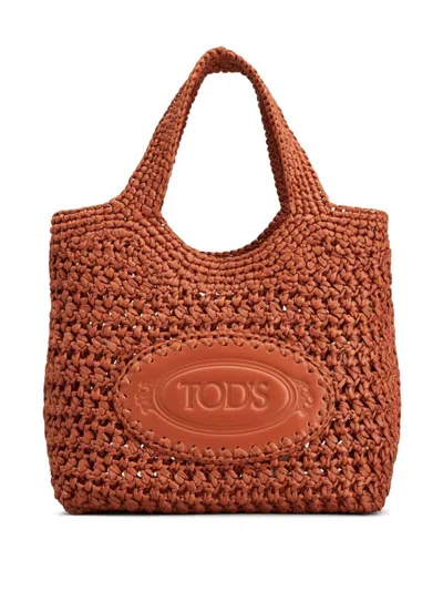 Tod's Woven Design Handbag With Sturdy Handles In Brown