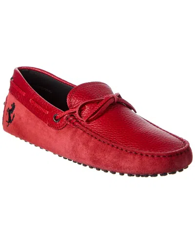 Tod's X Ferrari New Gommini Suede & Leather Loafer In Red