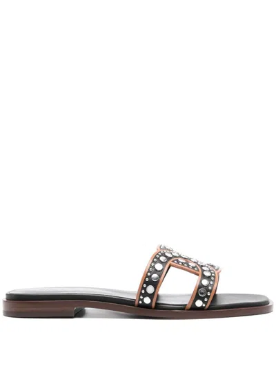 Tod's Black Leather Flat Sandals