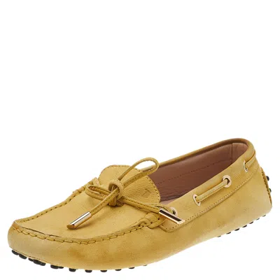Tod's Yellow Leather Gommino Slip On Loafers