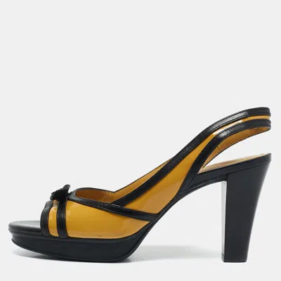 Tod's Yellowblack Patent And Leather Platform Slingback Sandals