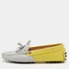 Tod's Yellow/grey Leather And Patent Bow Slip On Loafers In Multi