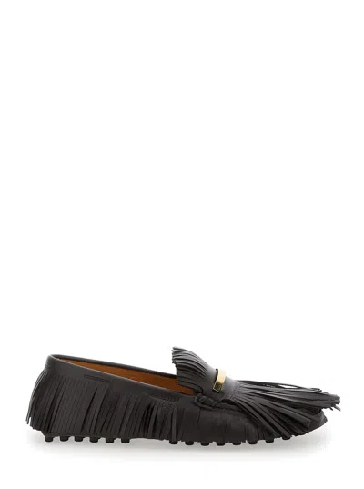 Tod's 'yorky' Brown Loafers With Fringes In Leather Woman
