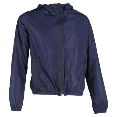 Tod's Zipped Hooded Windbreaker Jacket In Navy Blue Polyamide