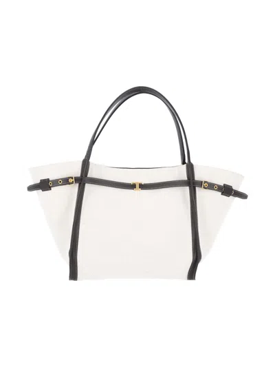 Tod's Tod`s -style Mini Leather-trim Linen & Cotton Bag For Women In White