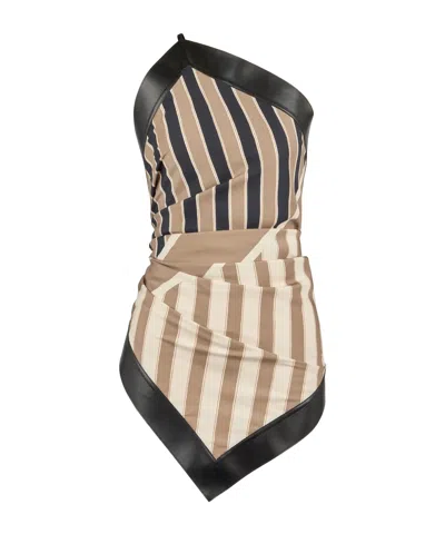 Tod's Top In Silk With Leather Inserts In Neutral