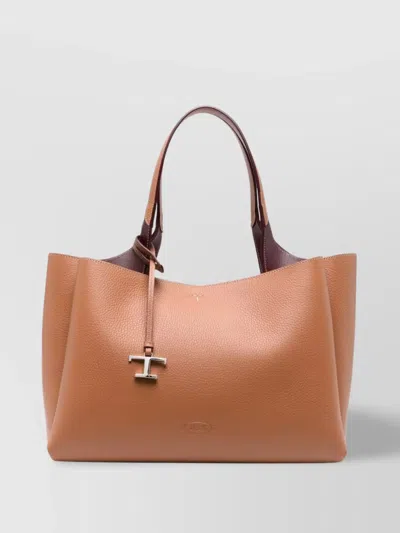 Tod's Tote Bag Leather Double Handles In Burgundy