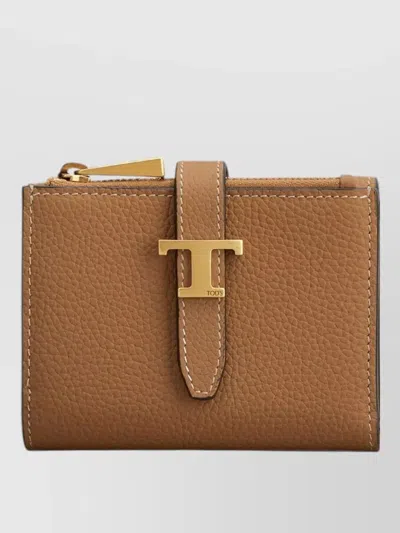 Tod's Tri Fold Leather Wallet Strap Mini Accessory In Brown