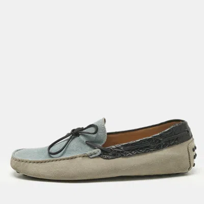 Pre-owned Tod's Tricolor Crocodile Leather And Suede Loafers Size 44.5 In Gray