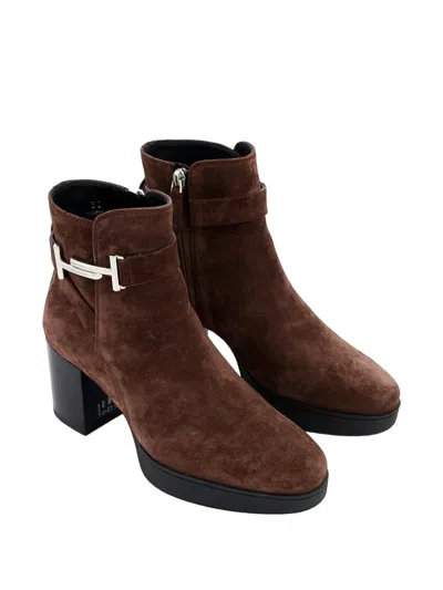 Tod's Tronch Doppia Suede Ankle Boots In Brown