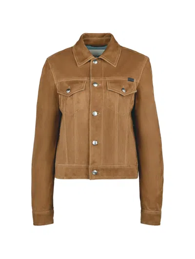 Tod's Trucker Jacket In Pashmy Suede In Brown