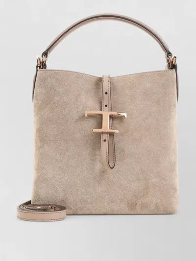 Tod's Tse Bucket Shoulder Bag Adjustable Strap Handle In Neutral