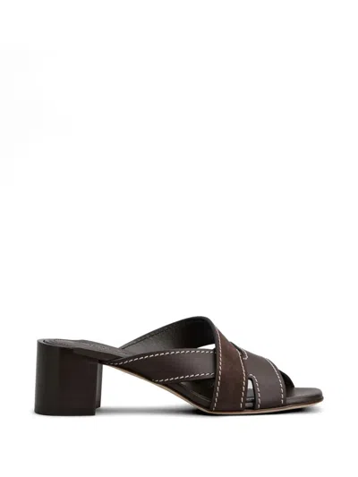 Tod's T-shaped Band Crossing Smooth Leather And Suede Sandals In Multi