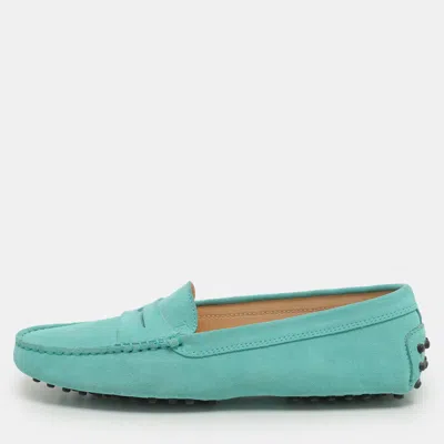 Pre-owned Tod's Turquoise Suede Penny Loafers Size 38