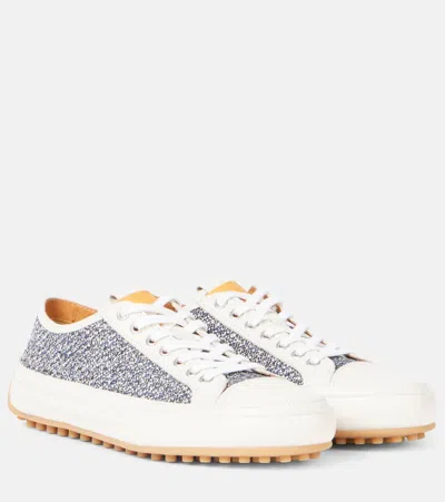 Tod's Tweed And Leather Sneakers In White