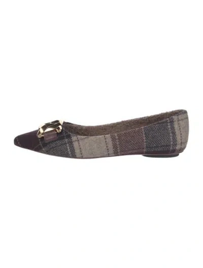 Pre-owned Tod's Tweed Plaid Print Ballet Flats In Brown