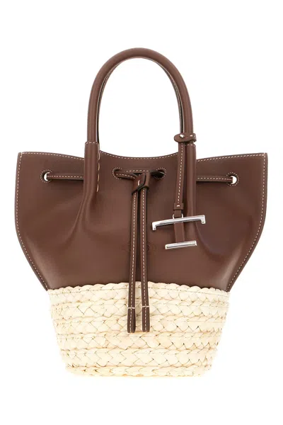 Tod's Two-tone Rafia And Leather Shopping Bag In Brown