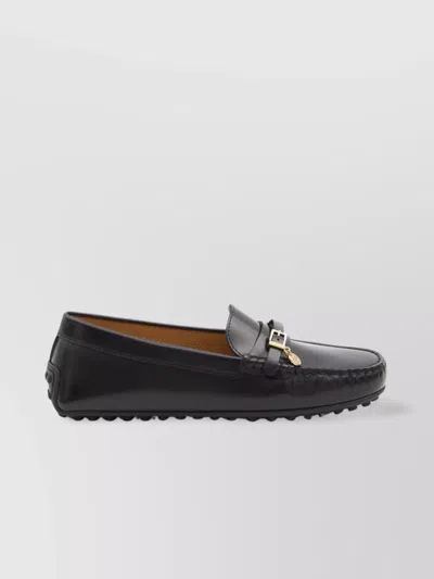 Tod's Urban Brushed Leather Loafers With Decorative Strap In Black