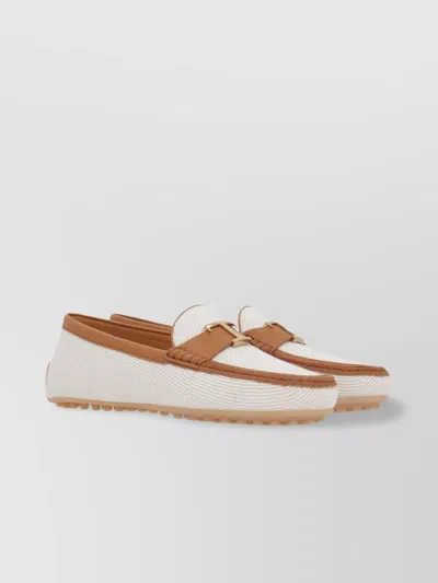Tod's Urban Linen Blend Leather Loafers In White