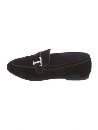 Pre-owned Tod's Velvet Crystal Embellishments Loafers In Black