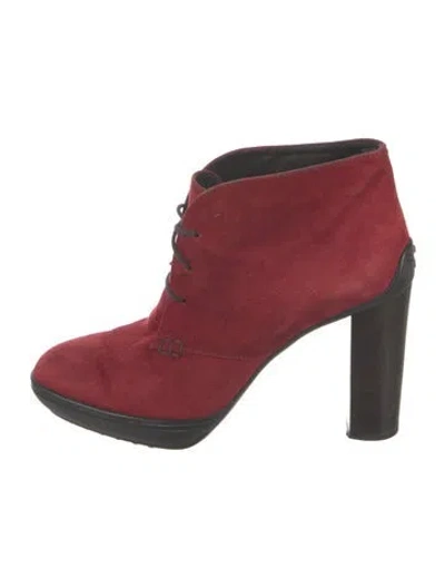 Pre-owned Tod's Velvet Lace-up Boots In Red