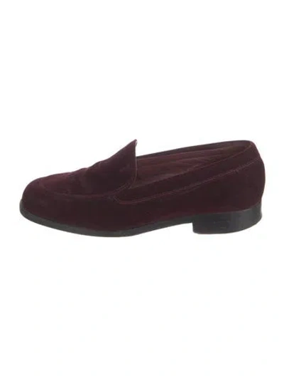 Pre-owned Tod's Velvet Loafers In Burgundy