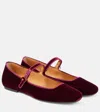 Tod's Velvet Mary Jane Flats In Red