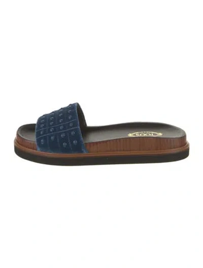 Pre-owned Tod's Velvet Studded Accents Slides W/ Tags In Blue