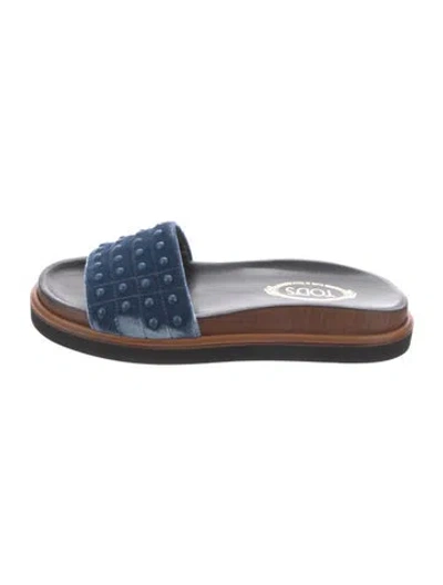 Pre-owned Tod's Velvet Studded Accents Slides W/ Tags In Blue