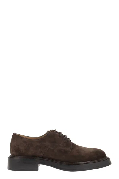 Tod's Velvety Suede Lace-up Moccasins For Men In Brown