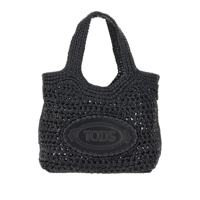 Tod's Ven Raffia Mini Shopping Bag In Black