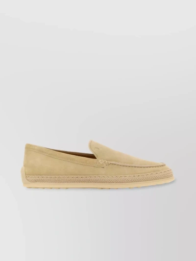 Tod's Versatile Round Toe Suede Loafers In Beige