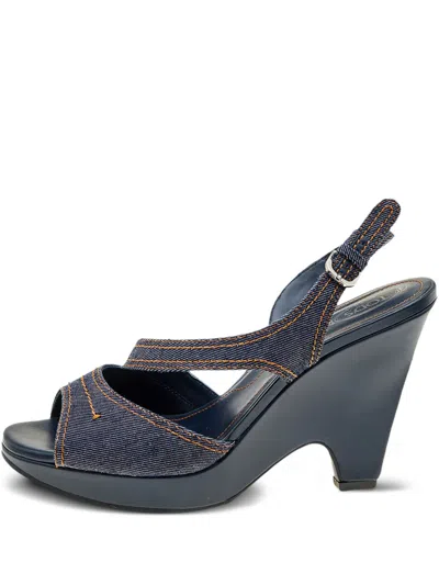 Pre-owned Tod's Vintage 115mm Denim Crossover Sandals